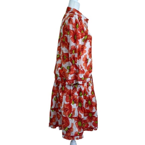 ModaPosa Shirt Dress Penelope Puff-Sleeve Drop-Waist Pockets Poppy Cotton Size S - Picture 2 of 8